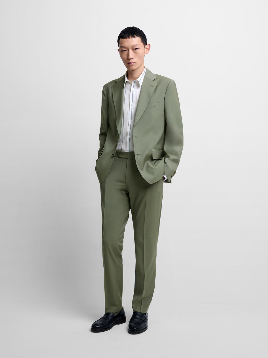 Costume 2 pièces slim en laine vert bronze