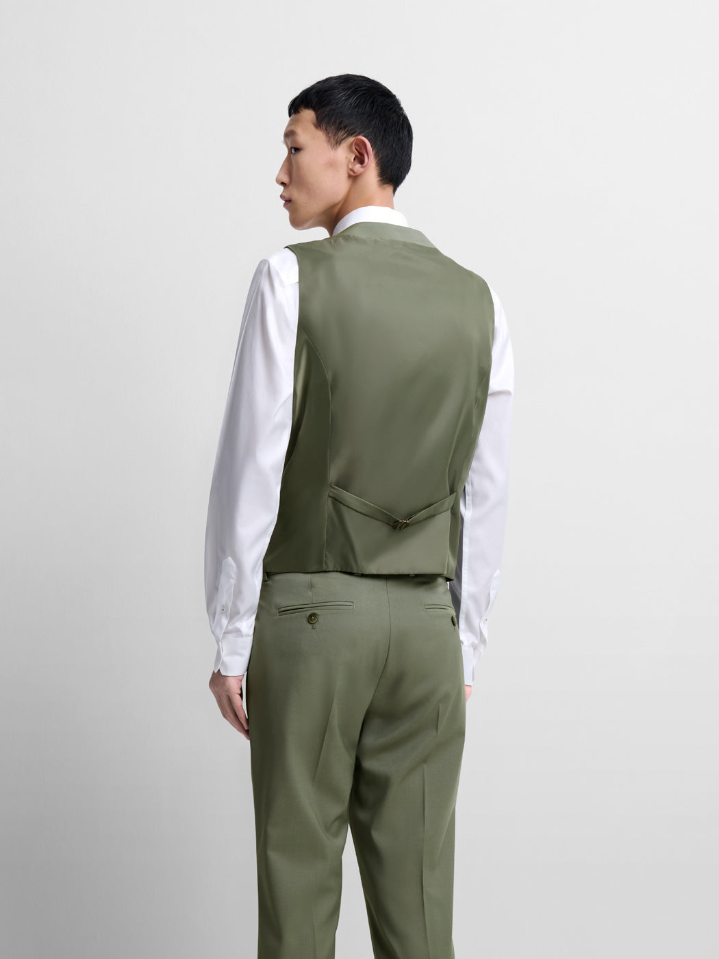 Costume 3 pièces slim en laine vert bronze