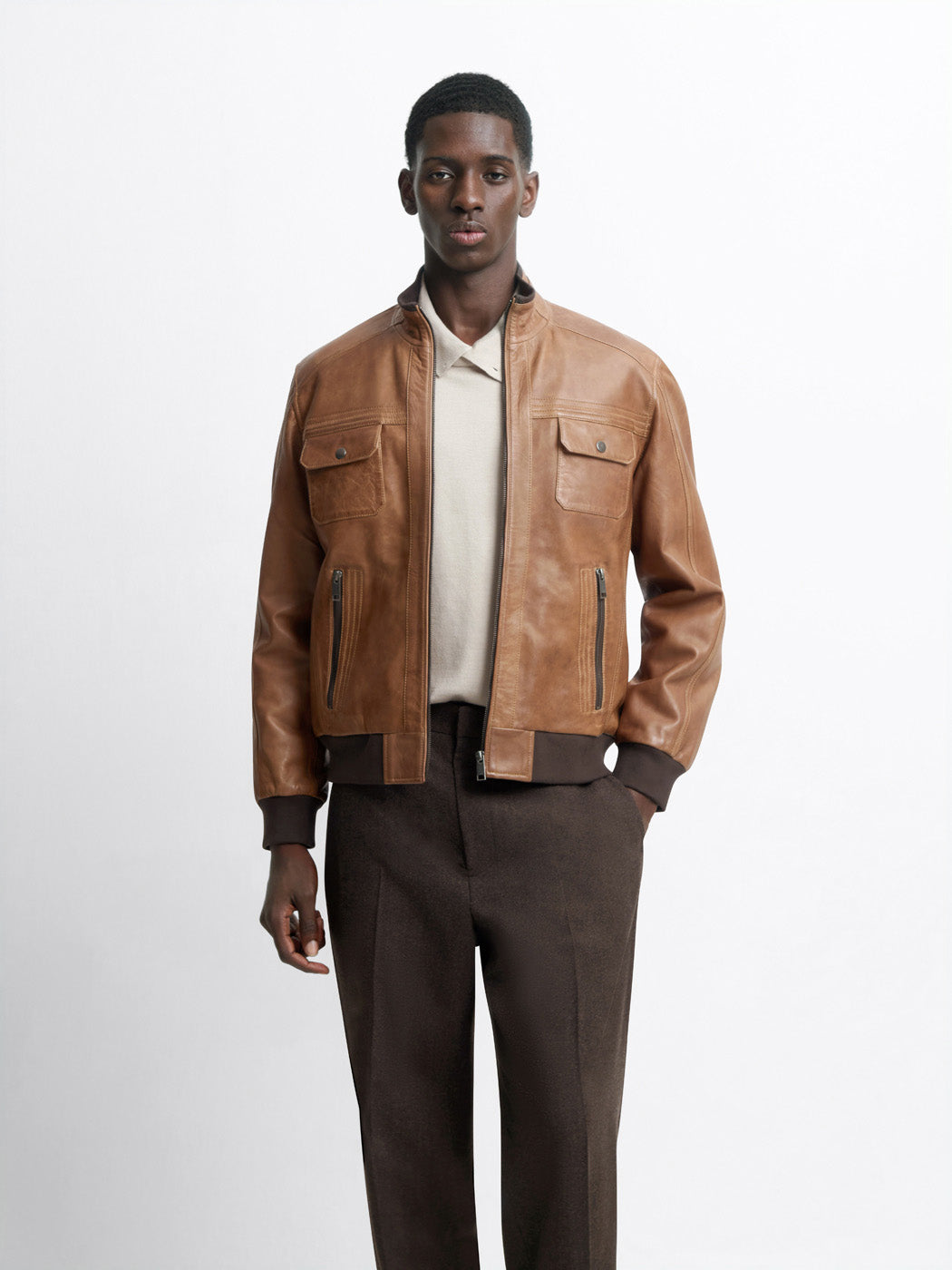 Blouson en cuir col montant - DEVRED 1902
