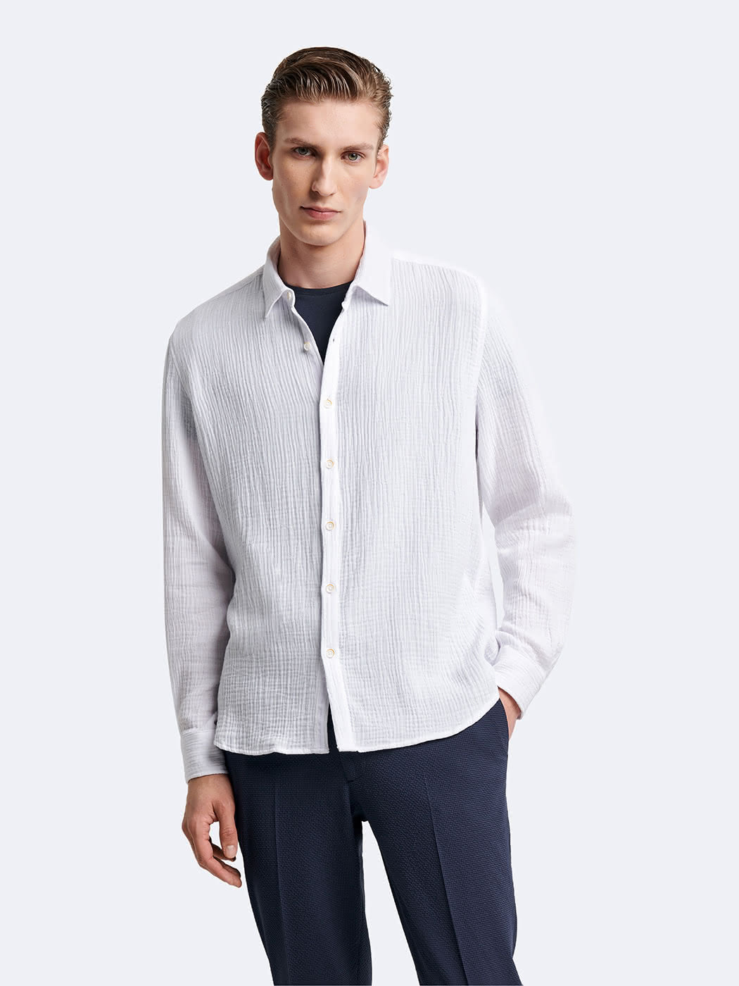Chemise slim en gaze de coton unie - DEVRED 1902