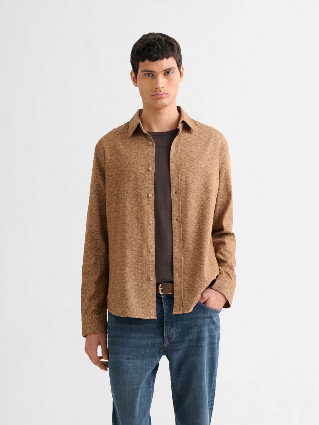 Chemise slim en coton lin à motif - DEVRED 1902