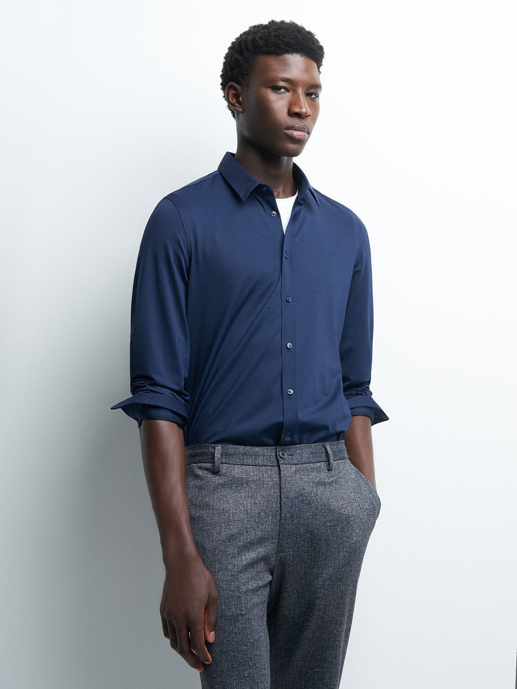 Chemise extra-slim stretch faux uni - DEVRED 1902