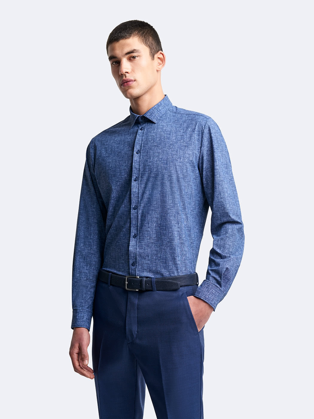 Chemise extra-slim stretch faux uni - DEVRED 1902