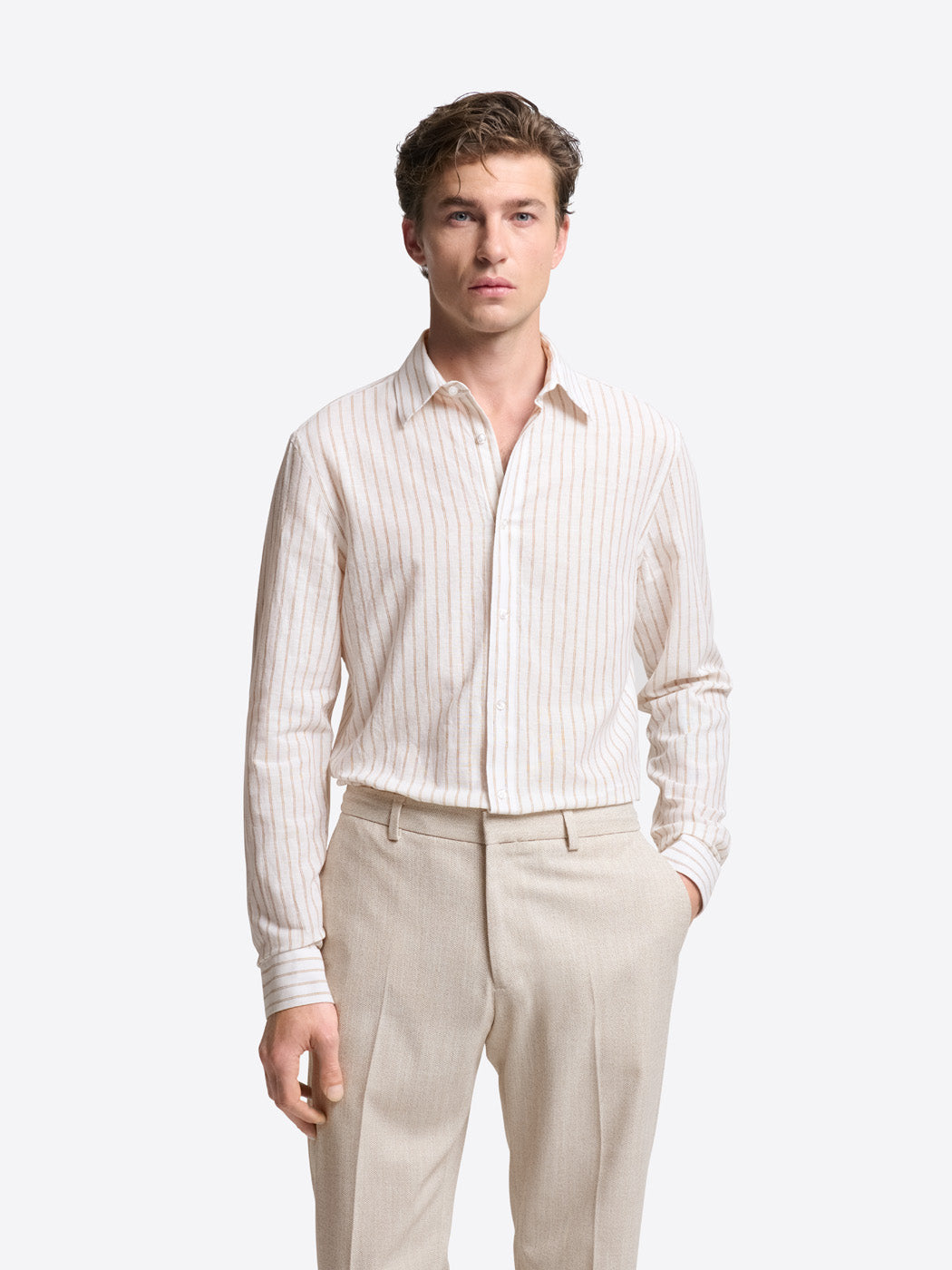 Chemise slim rayée en coton lin - DEVRED 1902