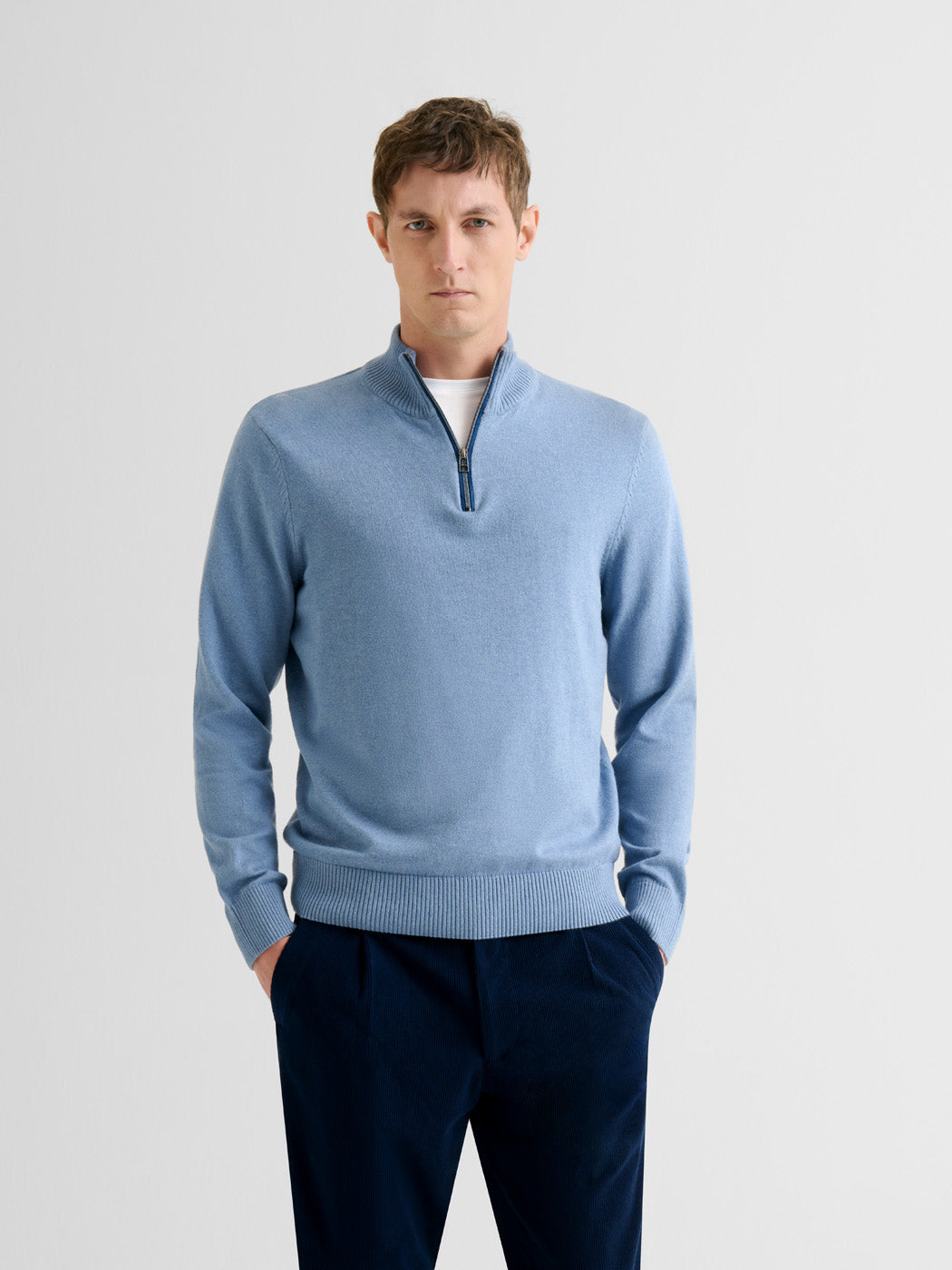 Pull col montant zip en coton-cachemire
