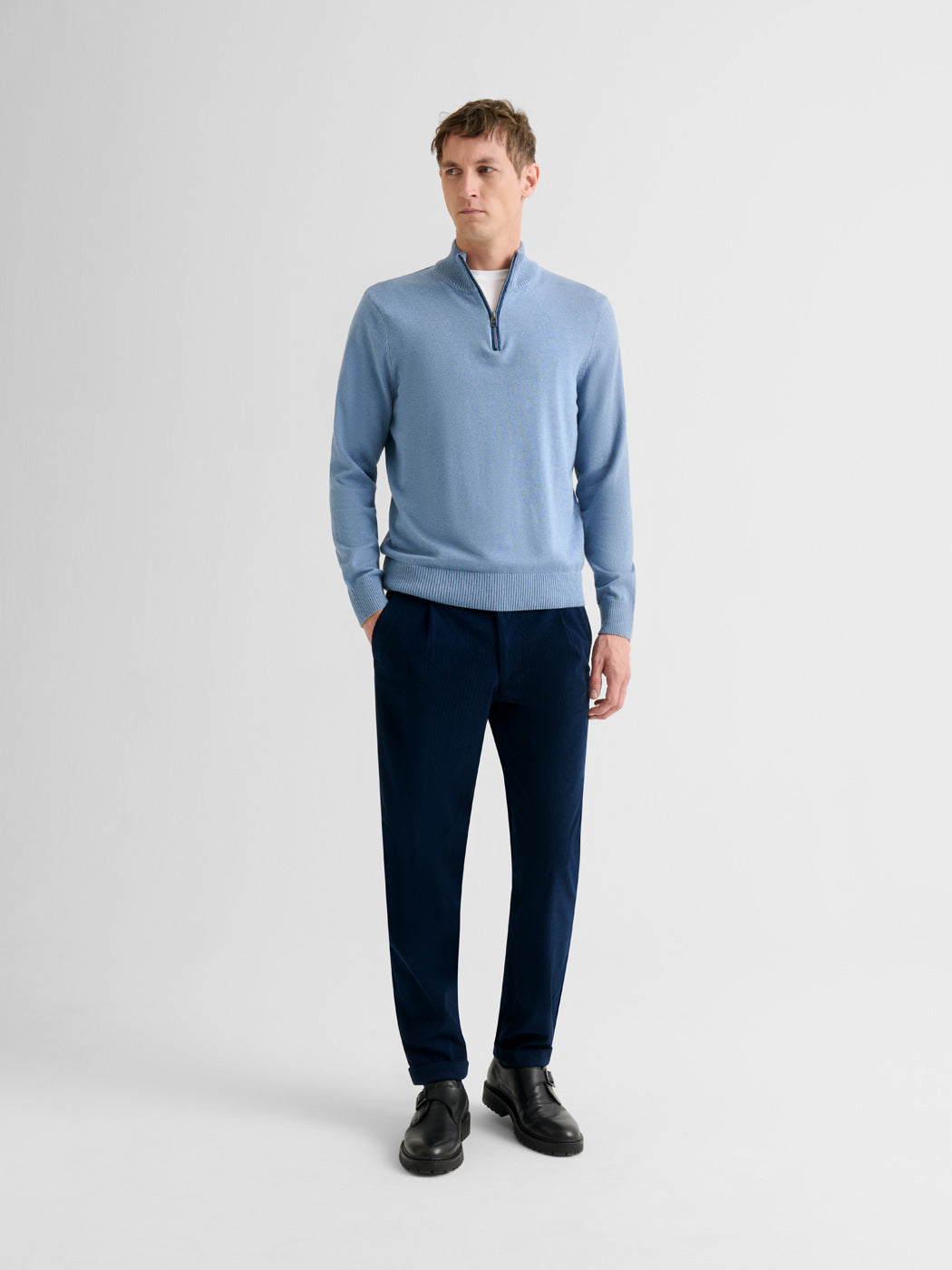 Pull col montant zip en coton-cachemire
