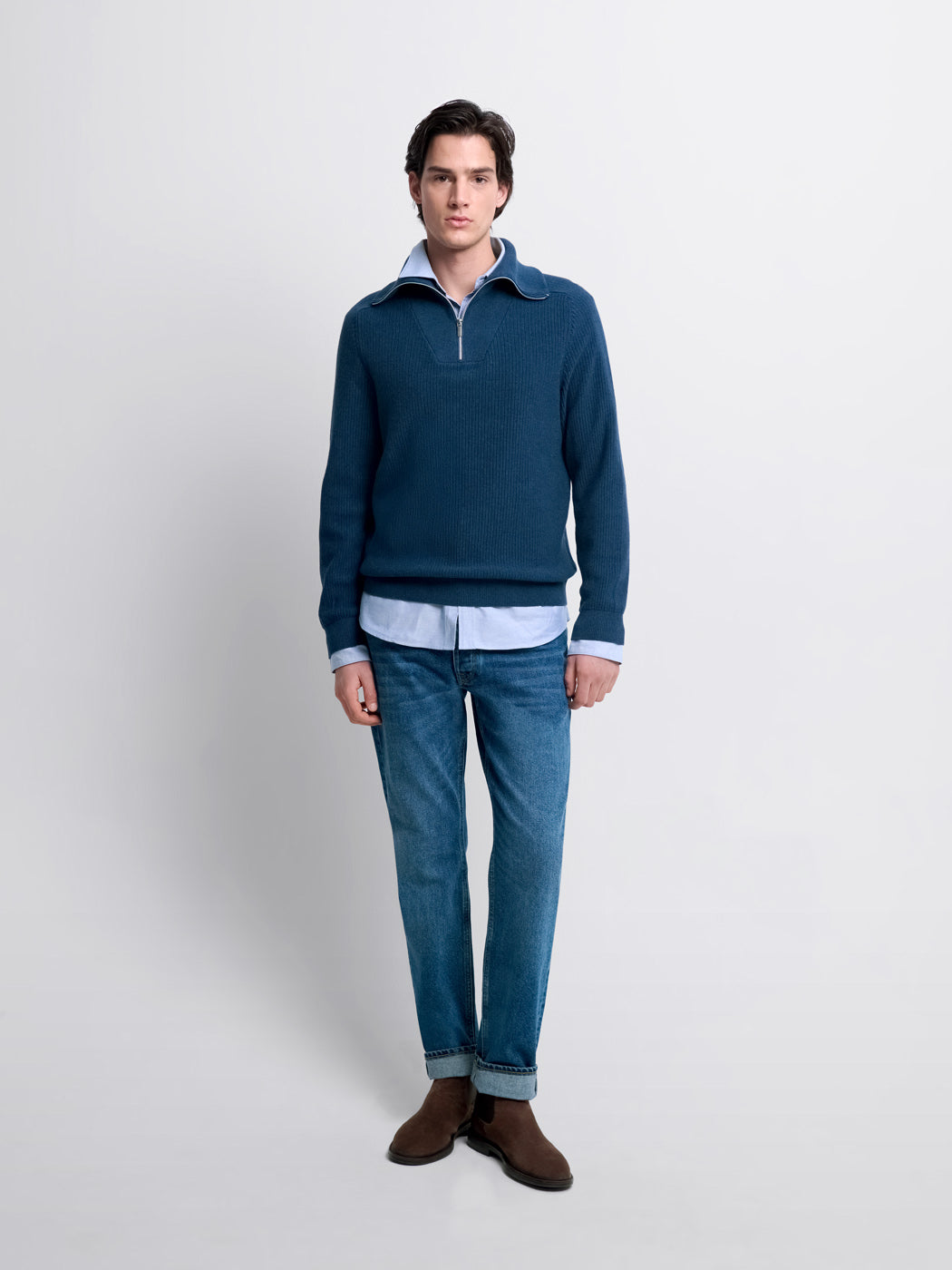 Pull col camionneur zippé en coton bio - DEVRED 1902