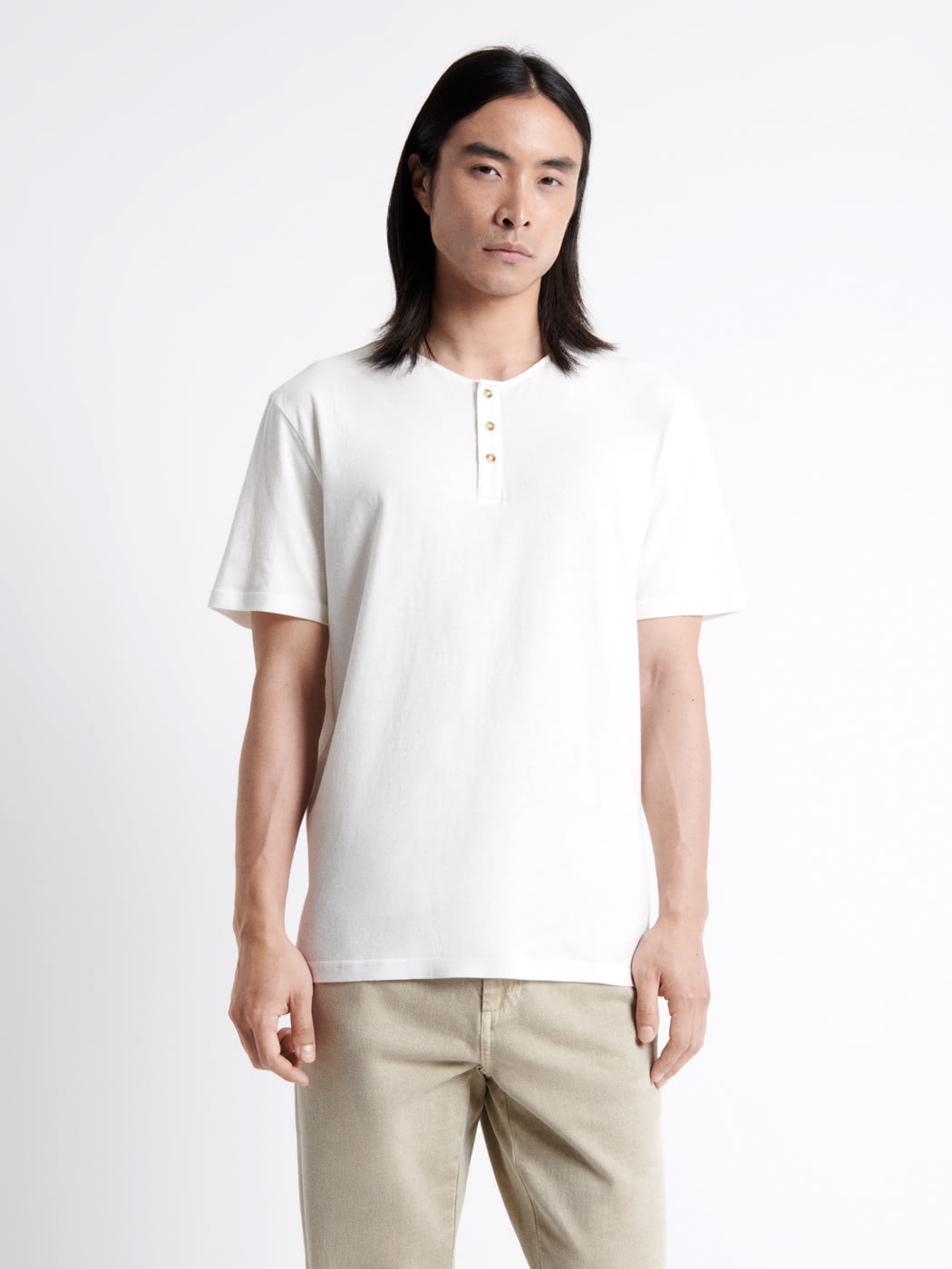 T-shirt col tunisien en coton lin - DEVRED 1902