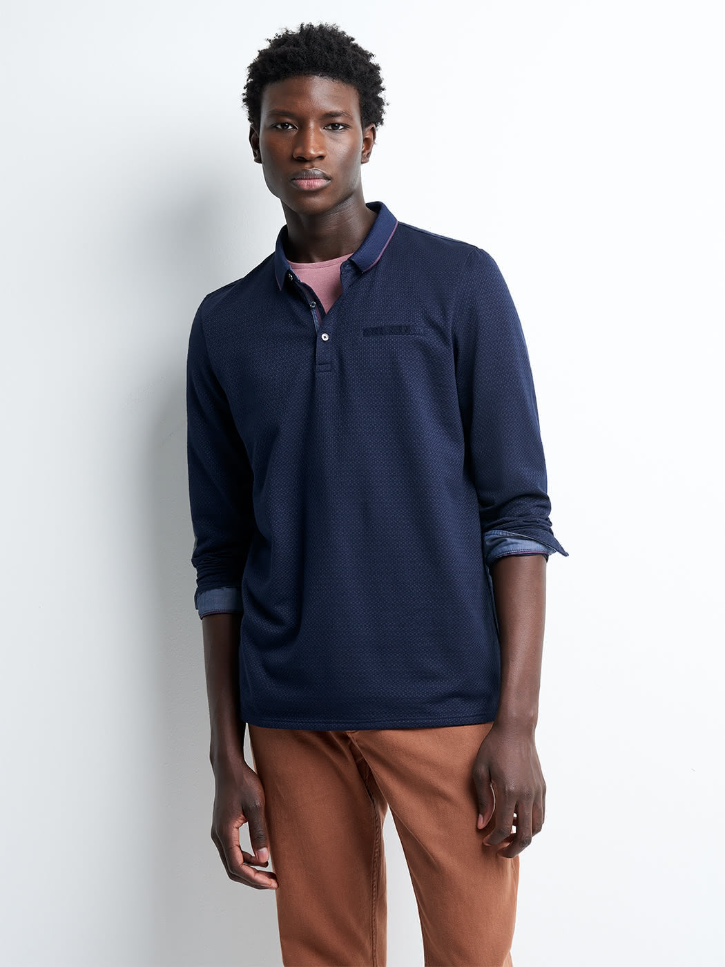 Polo manches longues en coton jacquard - DEVRED 1902