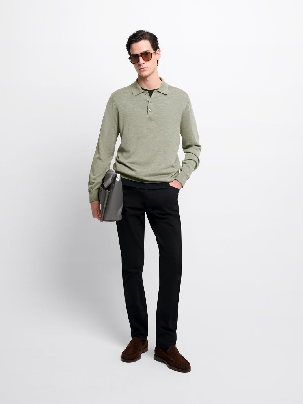Pull col polo boutonné en laine Mérinos - DEVRED 1902