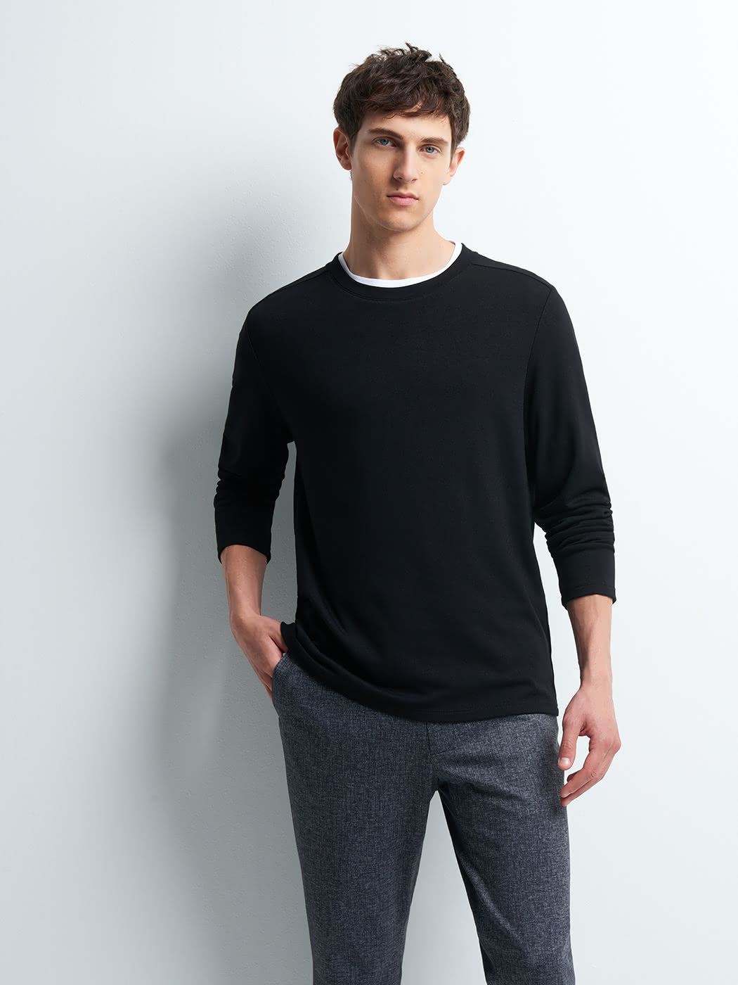 Tee-shirt à manches longues col rond uni - DEVRED 1902