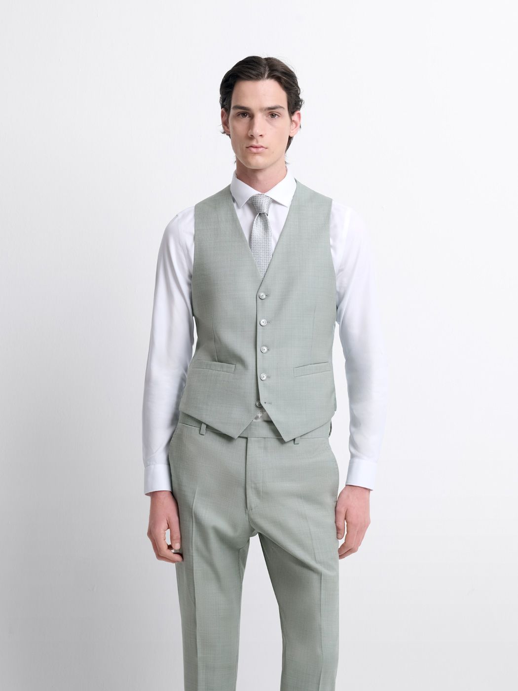 Costume 3 pièces slim en laine vert amande