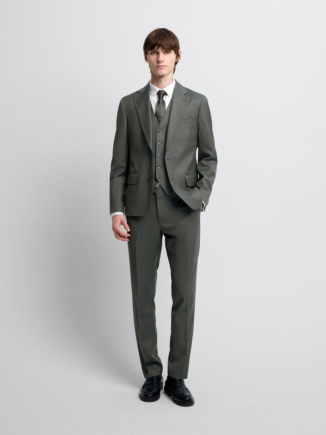 Costume 3 pièces slim en laine vert