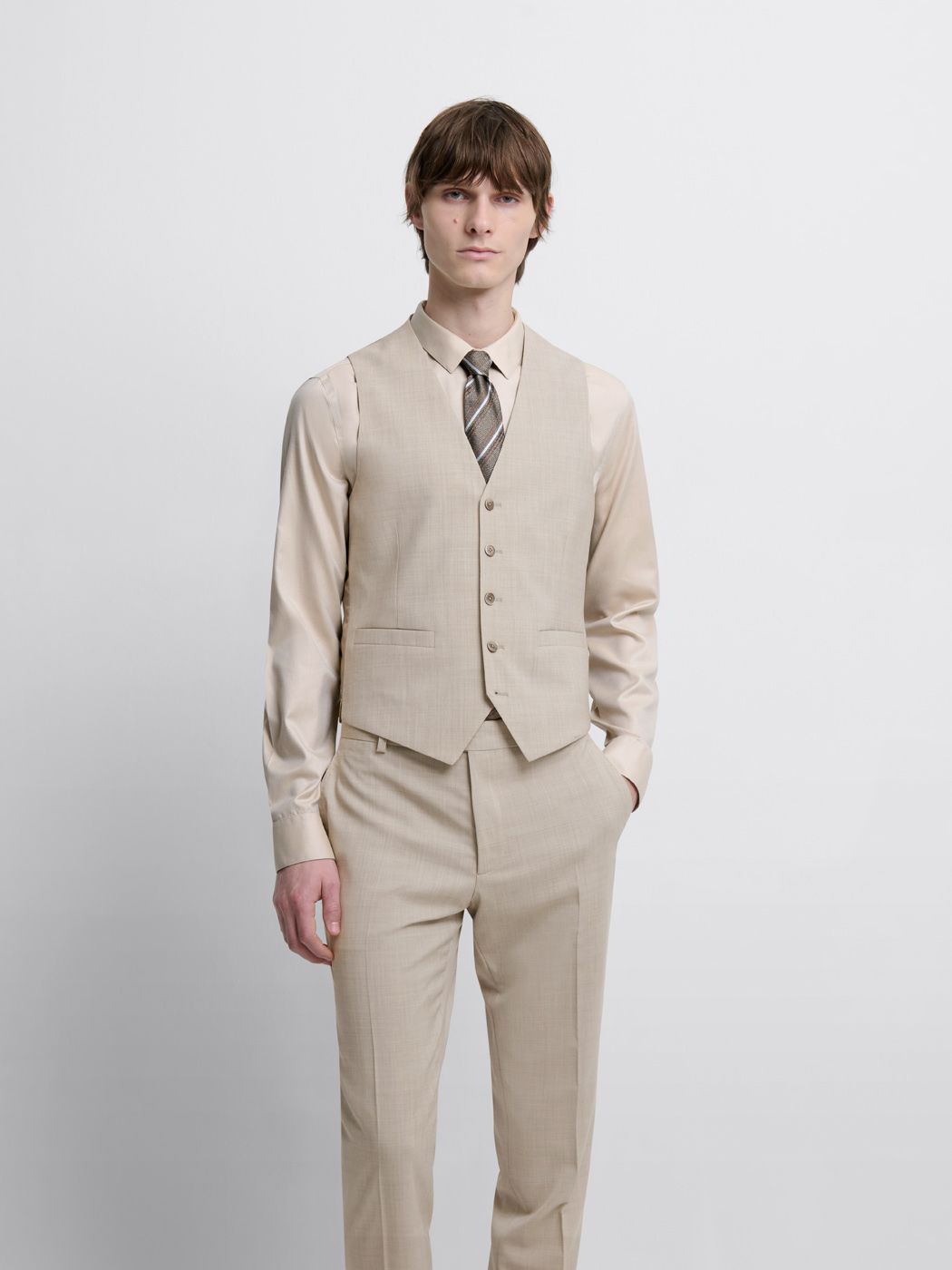 Costume 3 pièces slim en laine beige clair