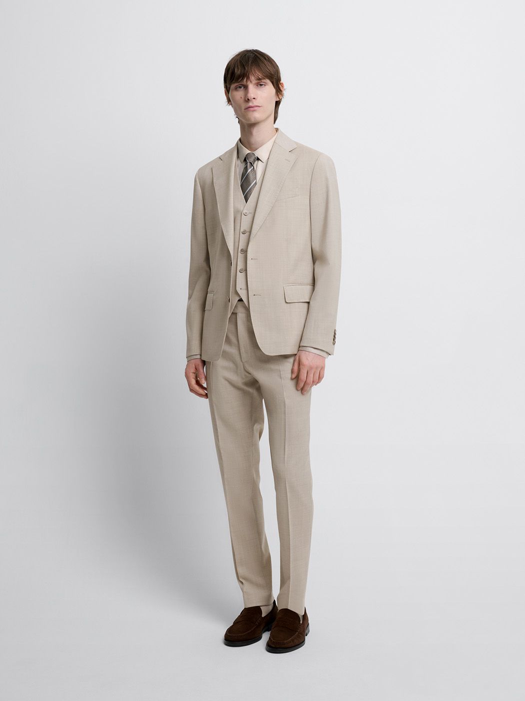 Costume 3 pièces slim en laine beige clair