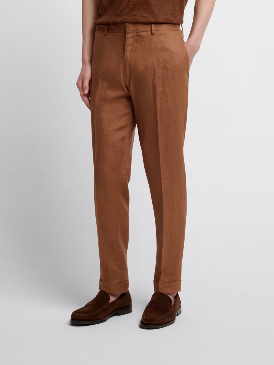 Costume 2 pièces slim en lin caramel
