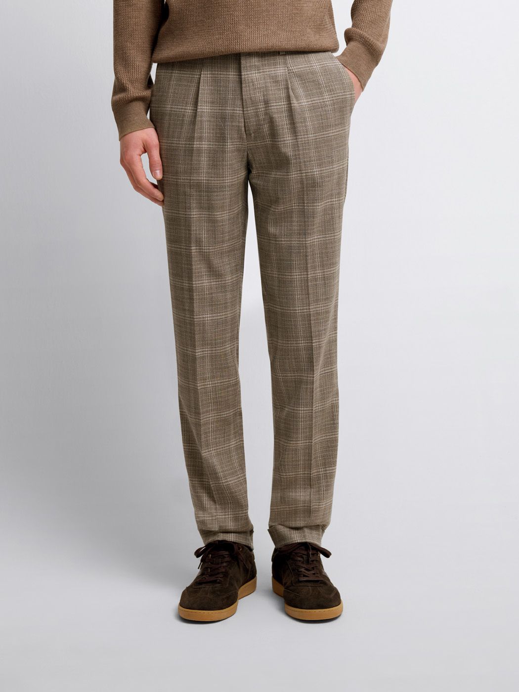 Costume 2 pièces slim beige à carreaux