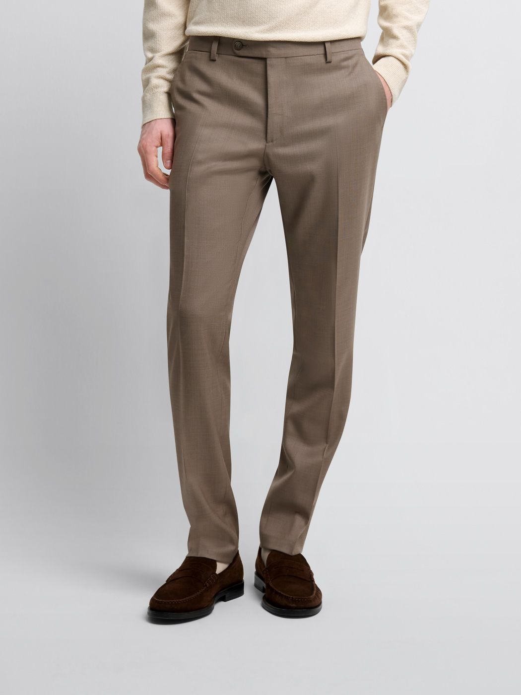 Costume 3 pièces slim en laine marron clair