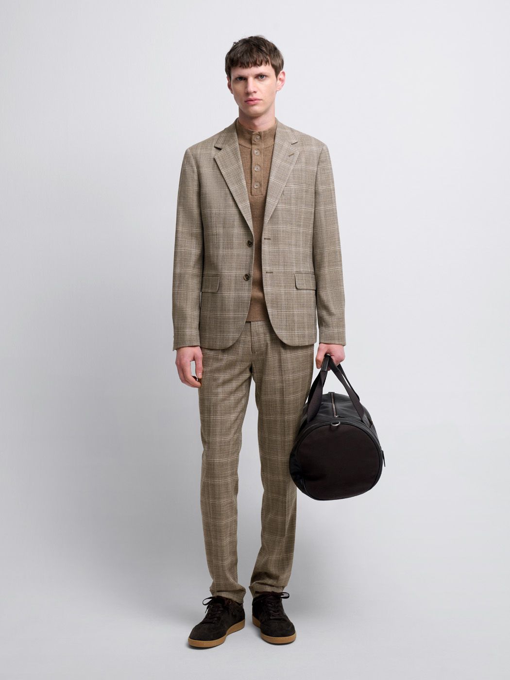 Costume 2 pièces slim beige à carreaux