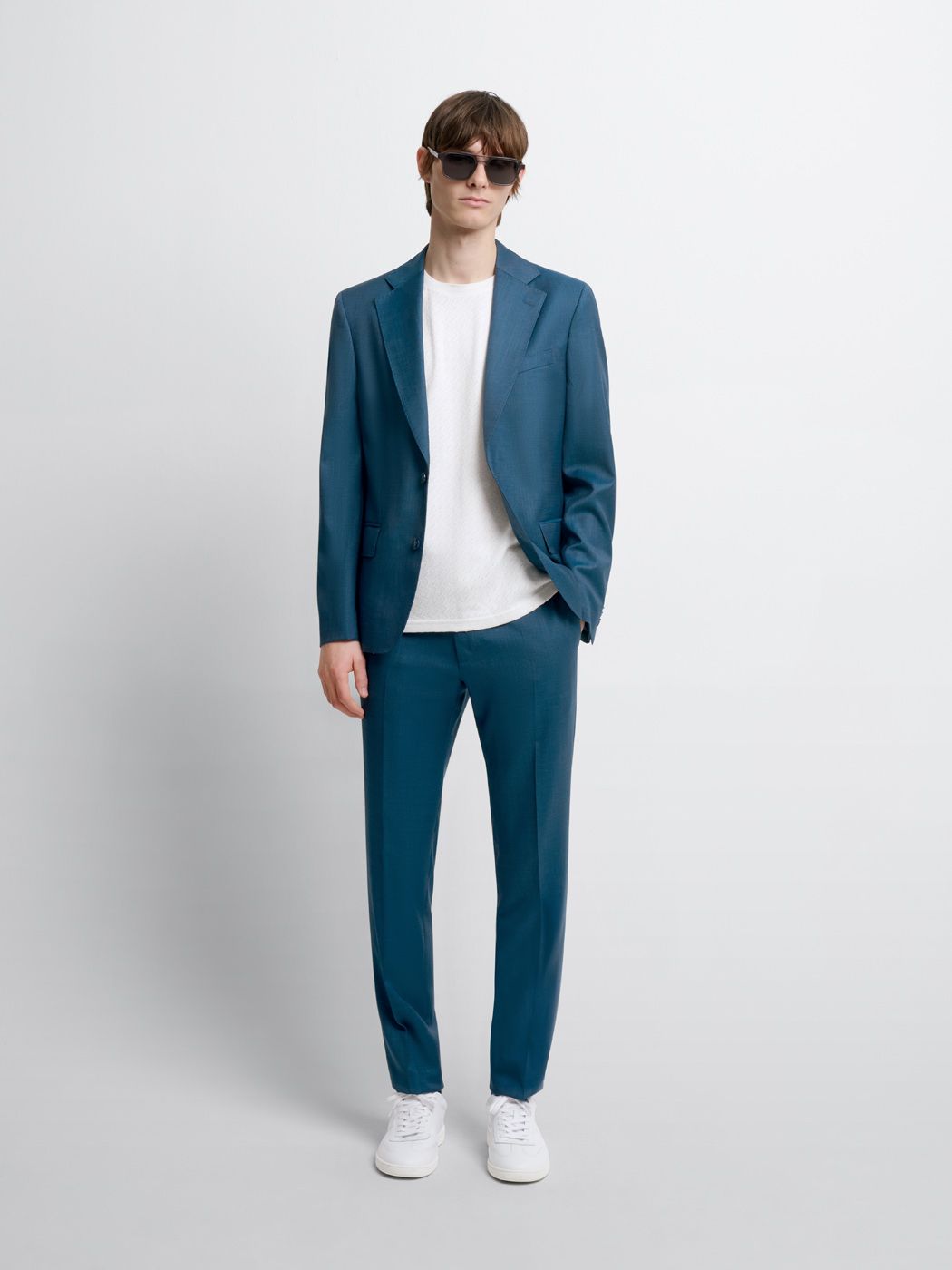 Costume 3 pièces slim en laine bleu canard