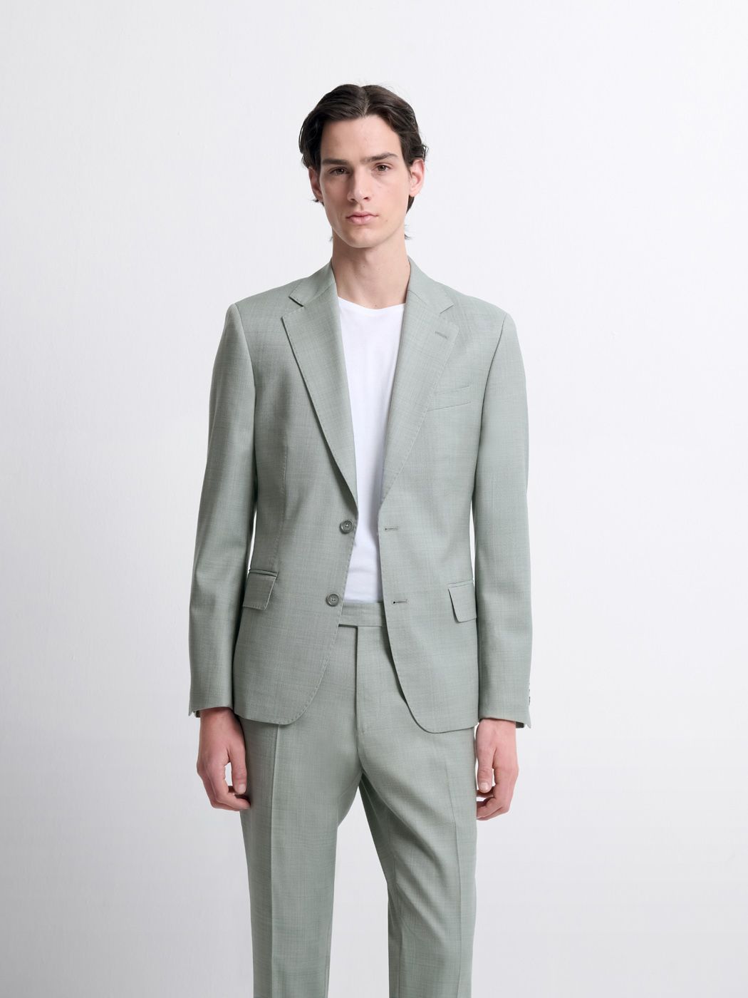 Costume 3 pièces slim en laine vert amande