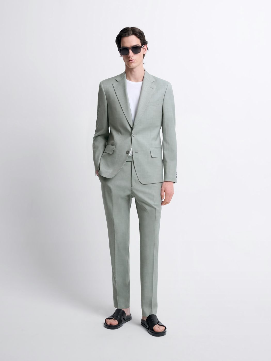 Costume 3 pièces slim en laine vert amande