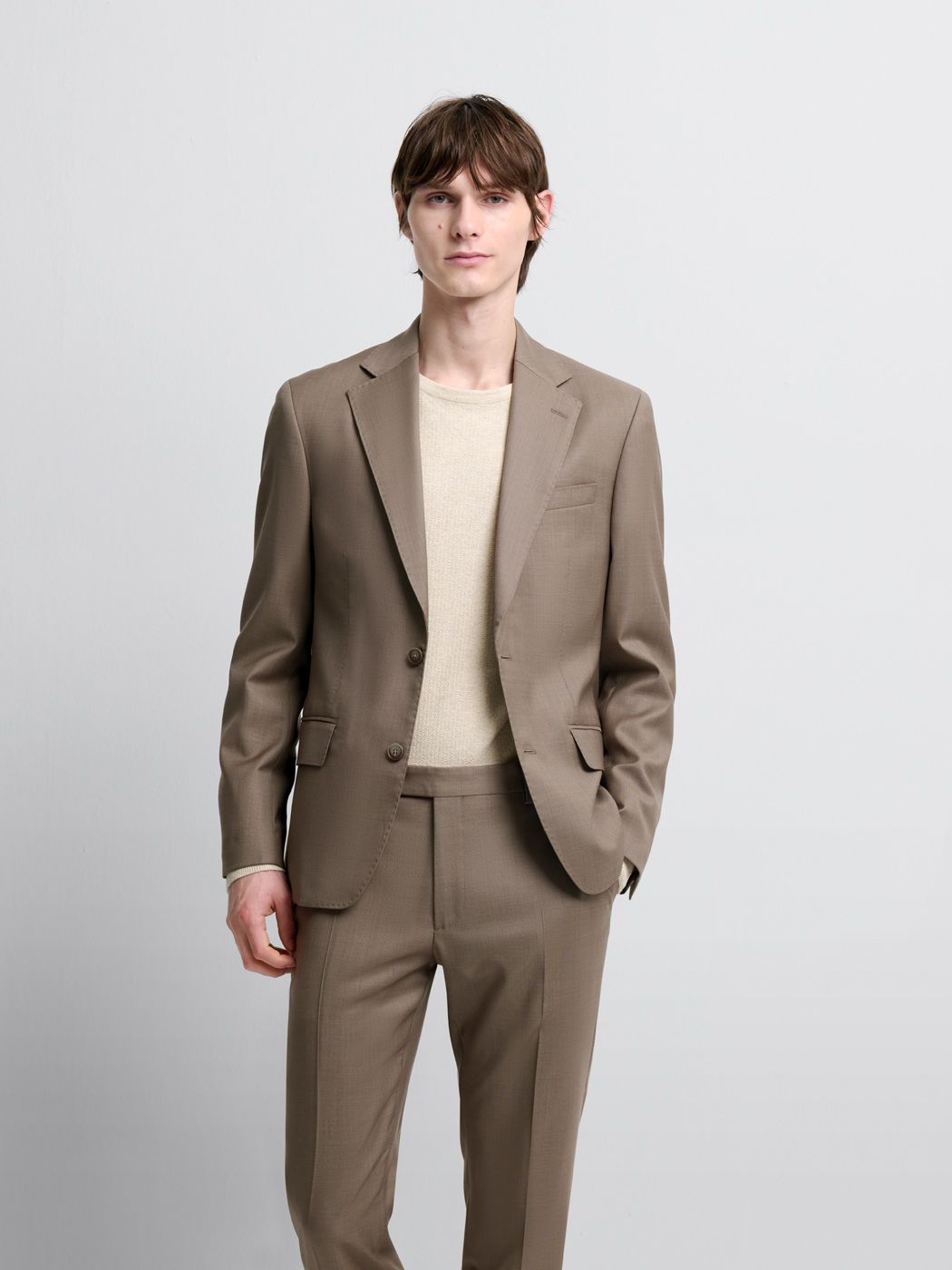Costume 2 pièces slim en laine marron clair