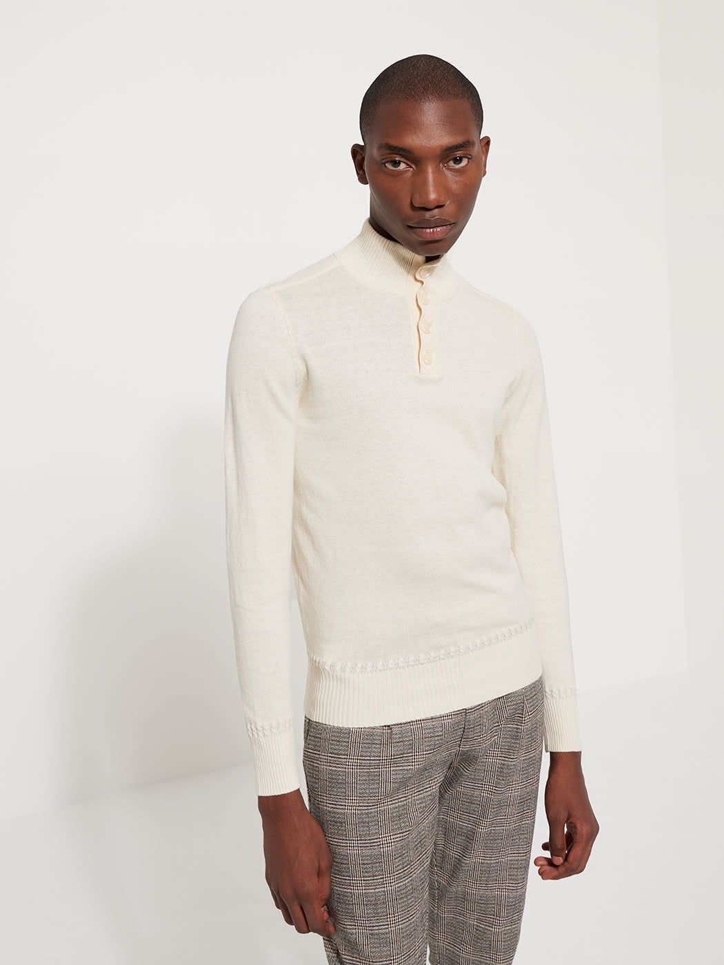 Pull col boutonné uni en coton cachemire - DEVRED 1902