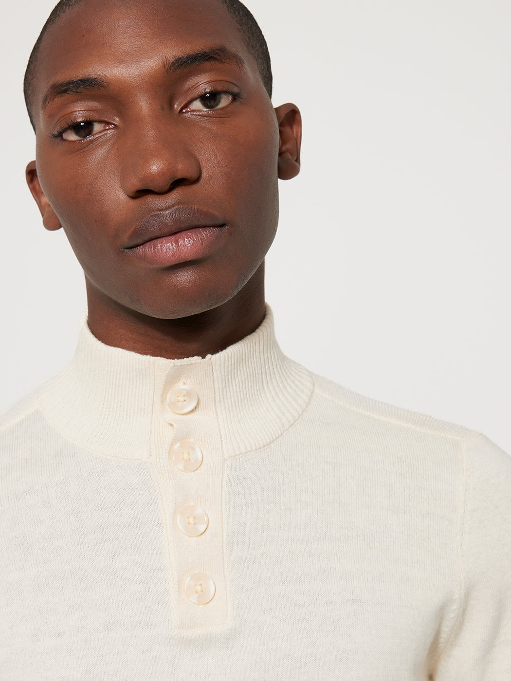 Pull col boutonné uni en coton cachemire - DEVRED 1902