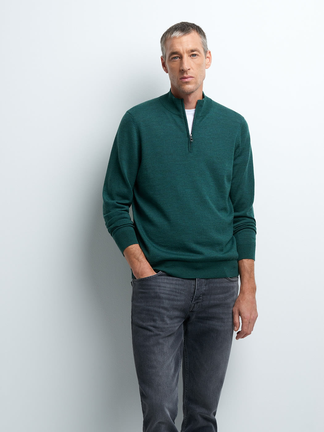 Pull col montant zippé en laine mérinos - DEVRED 1902