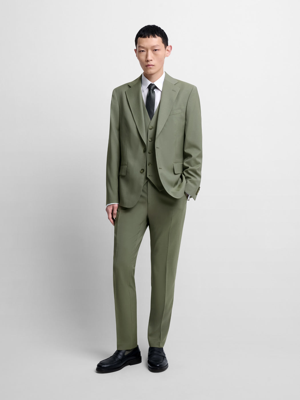 Costume 3 pièces slim en laine vert bronze