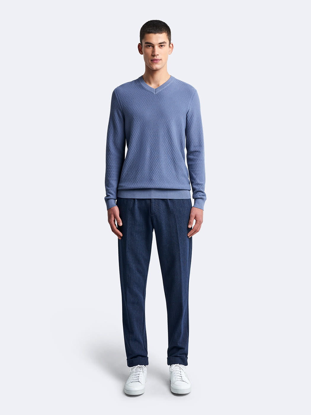 Chino en coton mélangé faux uni - DEVRED 1902