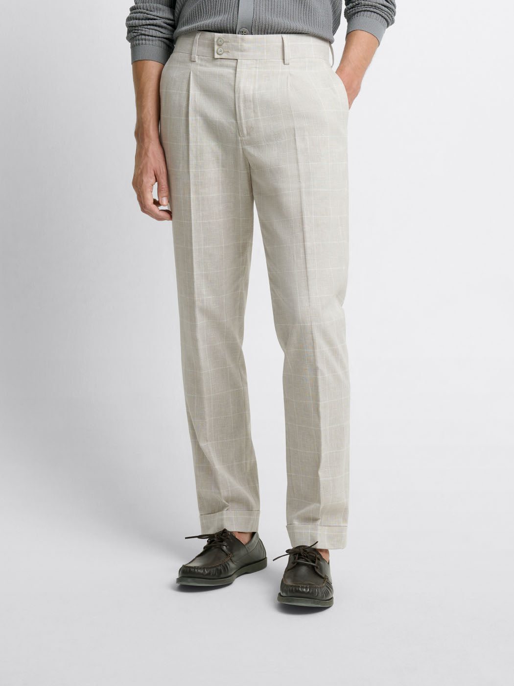 Chino à carreaux  en coton lin - DEVRED 1902