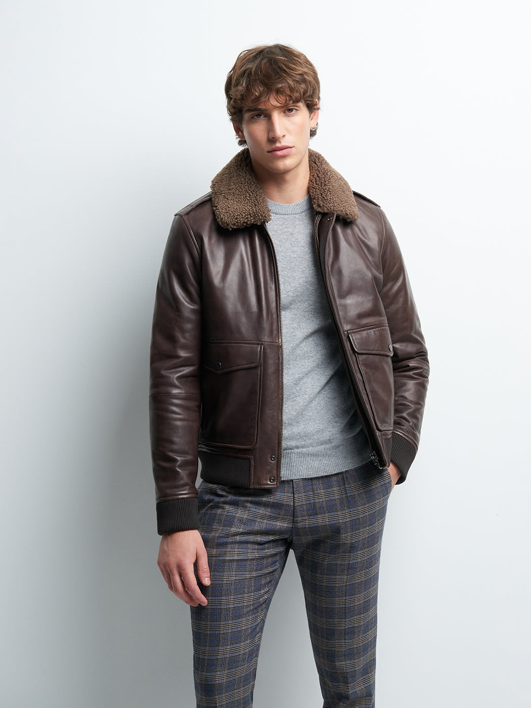 Blouson en cuir col sherpa - DEVRED 1902
