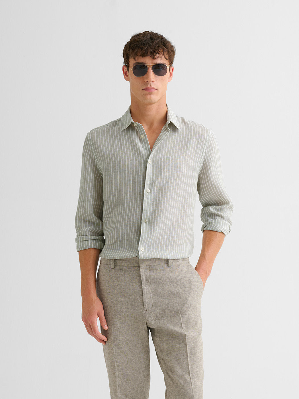 Chemise slim en lin rayée - DEVRED 1902