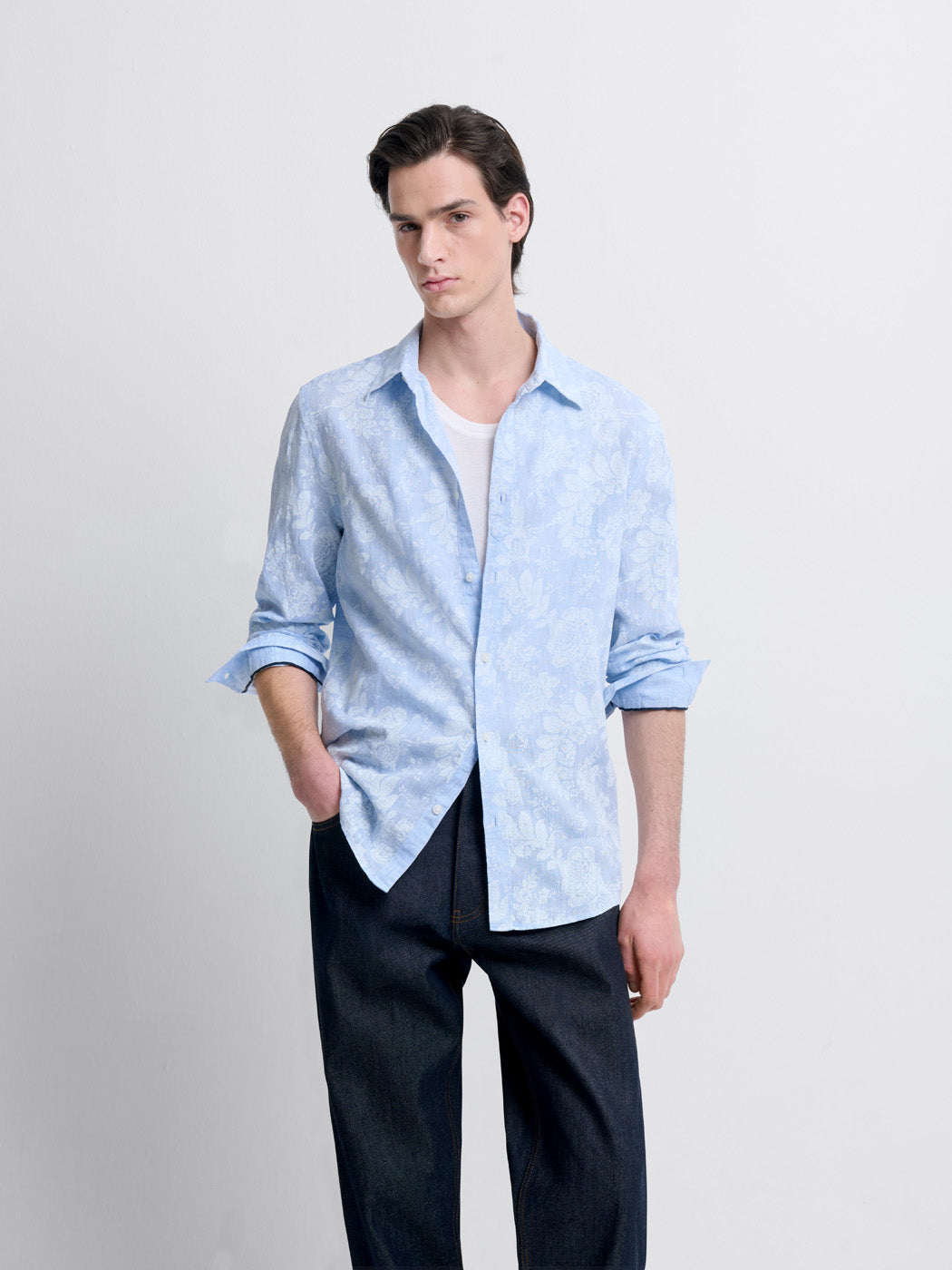 Chemise slim en lin fleurie - DEVRED 1902