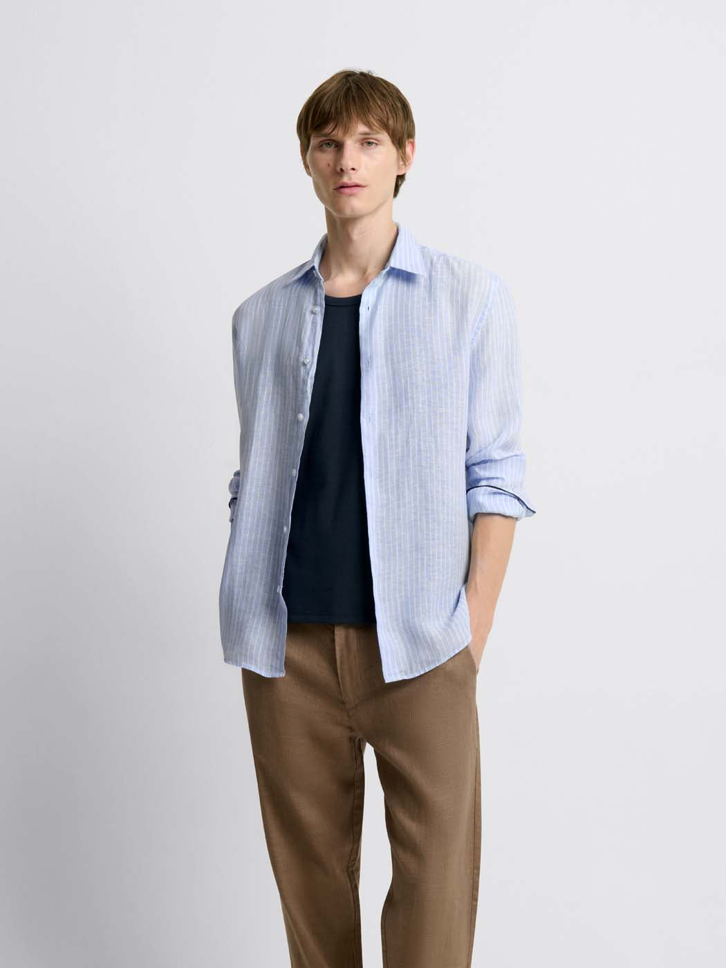 Chemise slim rayée en lin - DEVRED 1902