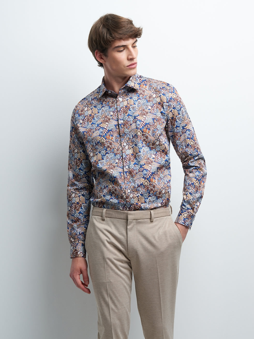 Chemise slim en satin fleurie - DEVRED 1902