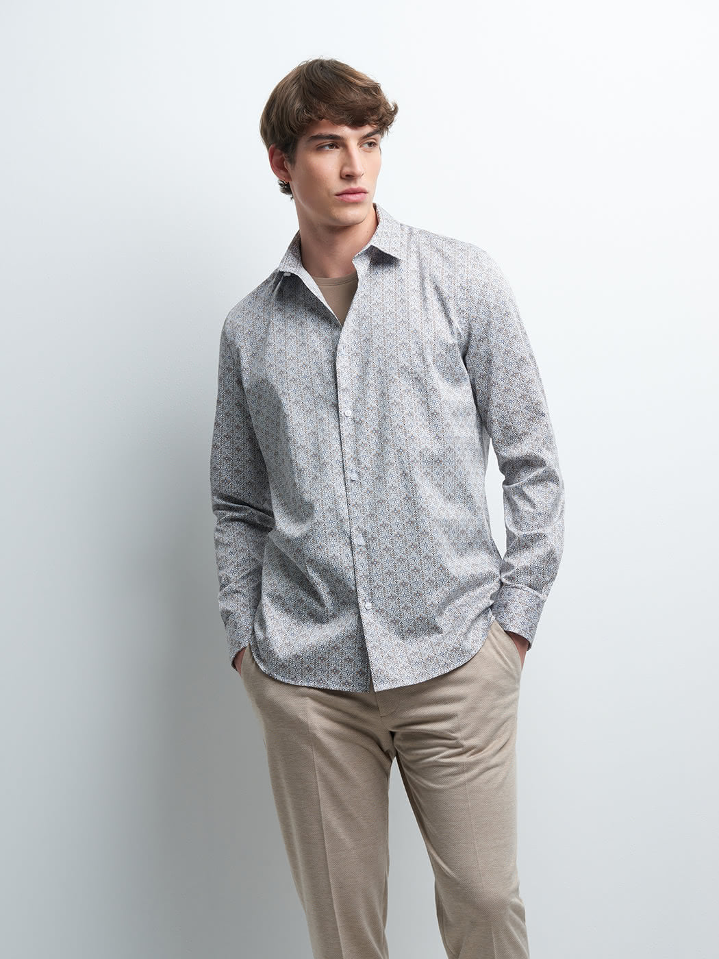 Chemise slim en satin géométrique - DEVRED 1902