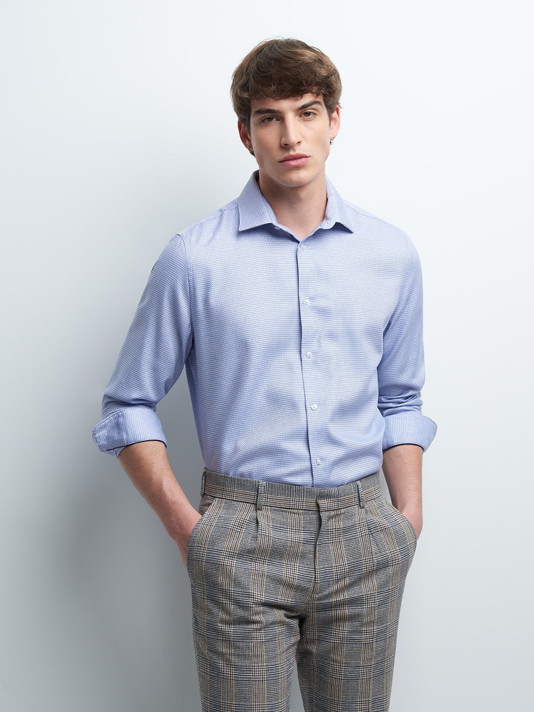 Chemise slim en jacquard faux uni - DEVRED 1902