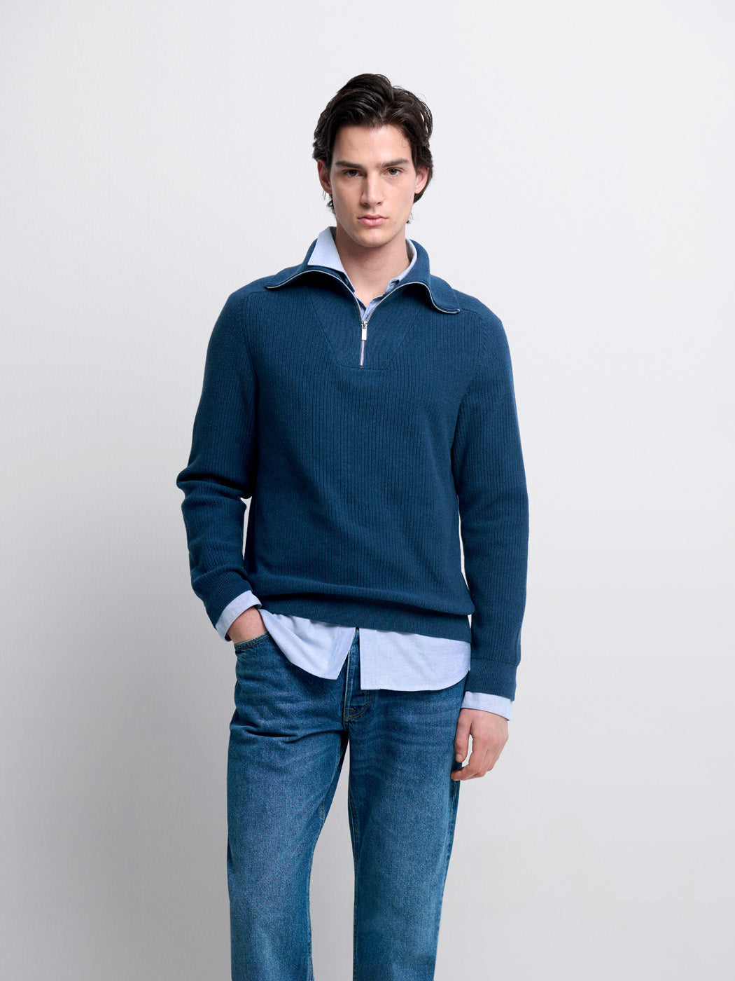 Pull col camionneur zippé en coton bio - DEVRED 1902