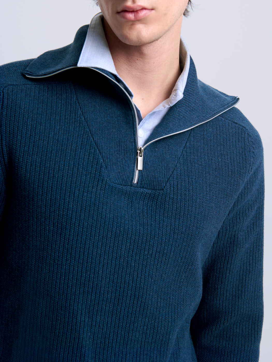 Pull col camionneur zippé en coton bio - DEVRED 1902