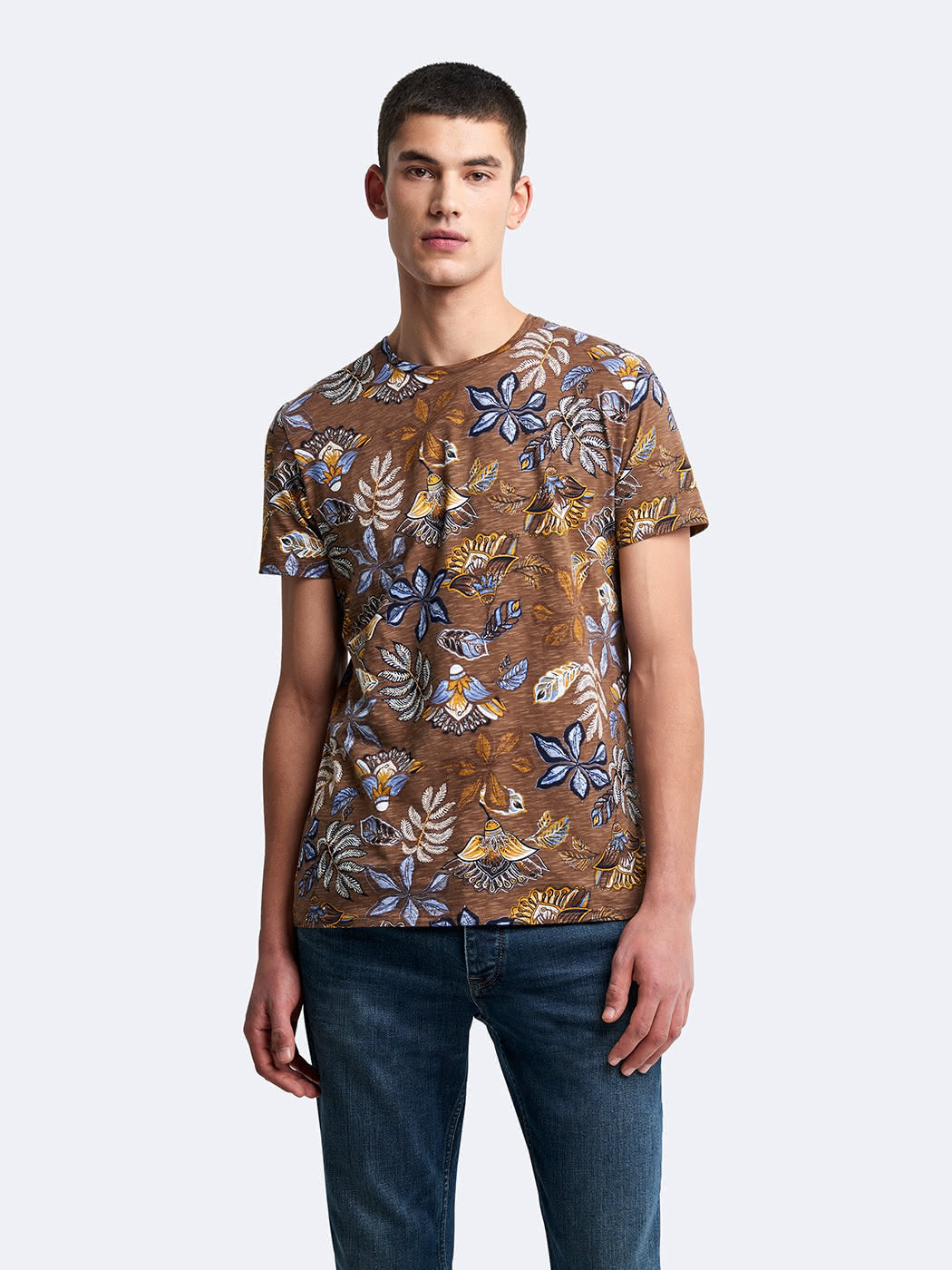 T-shirt col rond en coton fleuri - DEVRED 1902