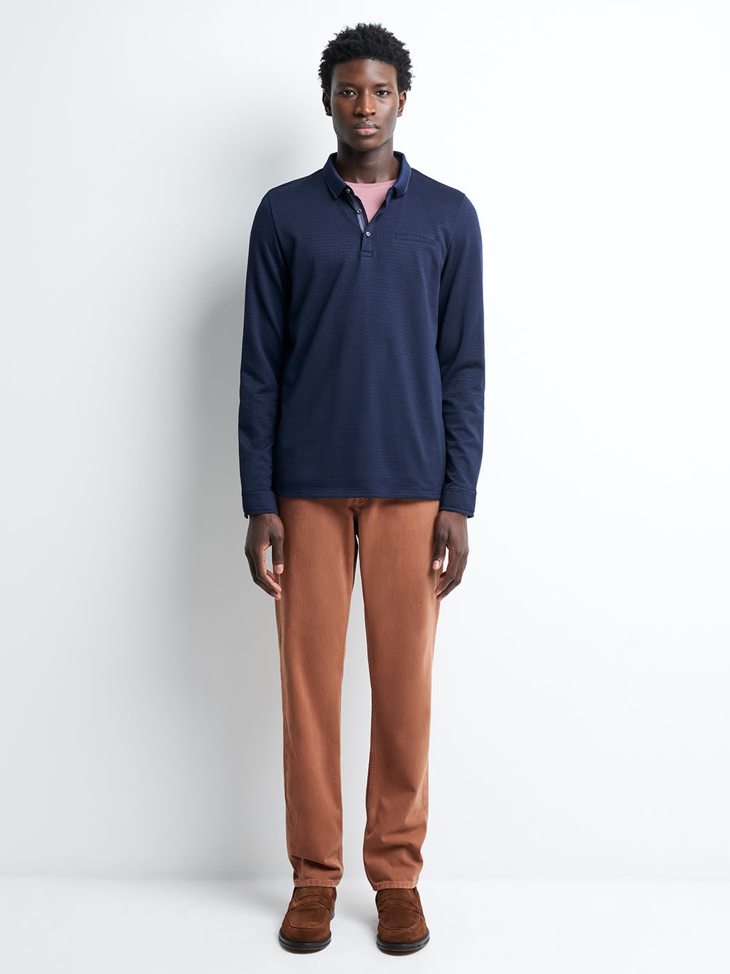 Polo manches longues en coton jacquard - DEVRED 1902