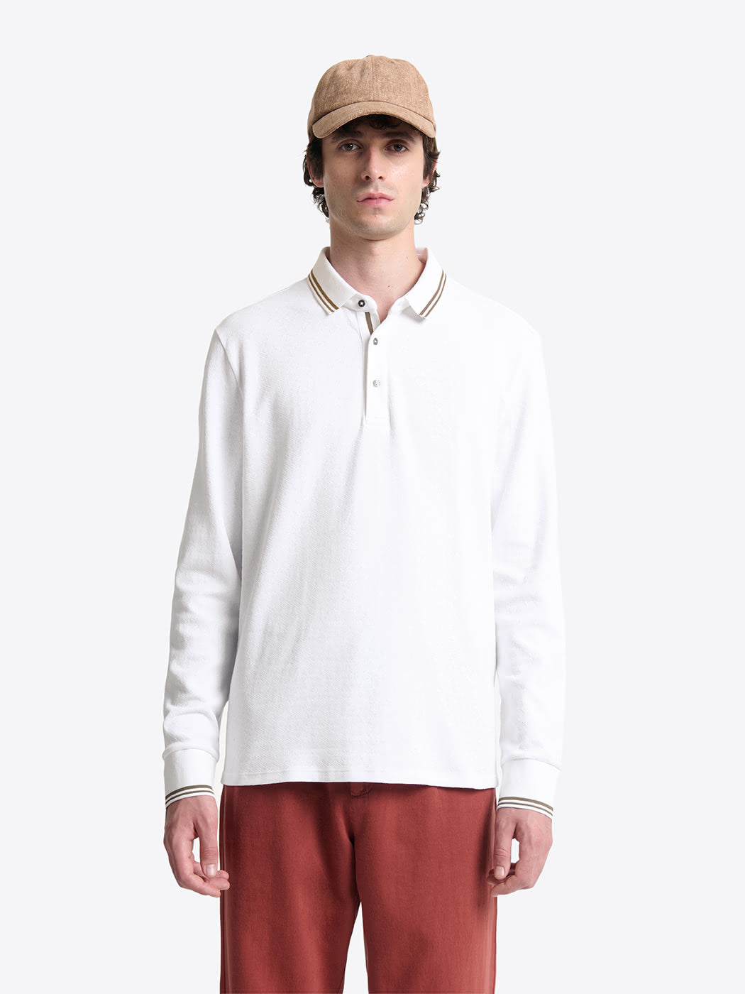 Polo manches longues col rayé en coton - DEVRED 1902