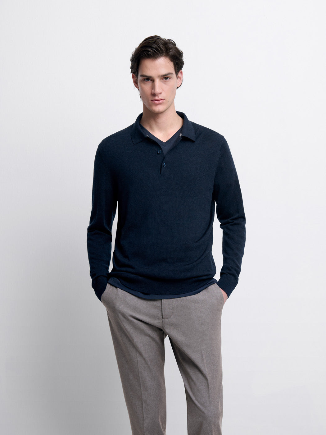 Pull col polo boutonné en laine Mérinos - DEVRED 1902