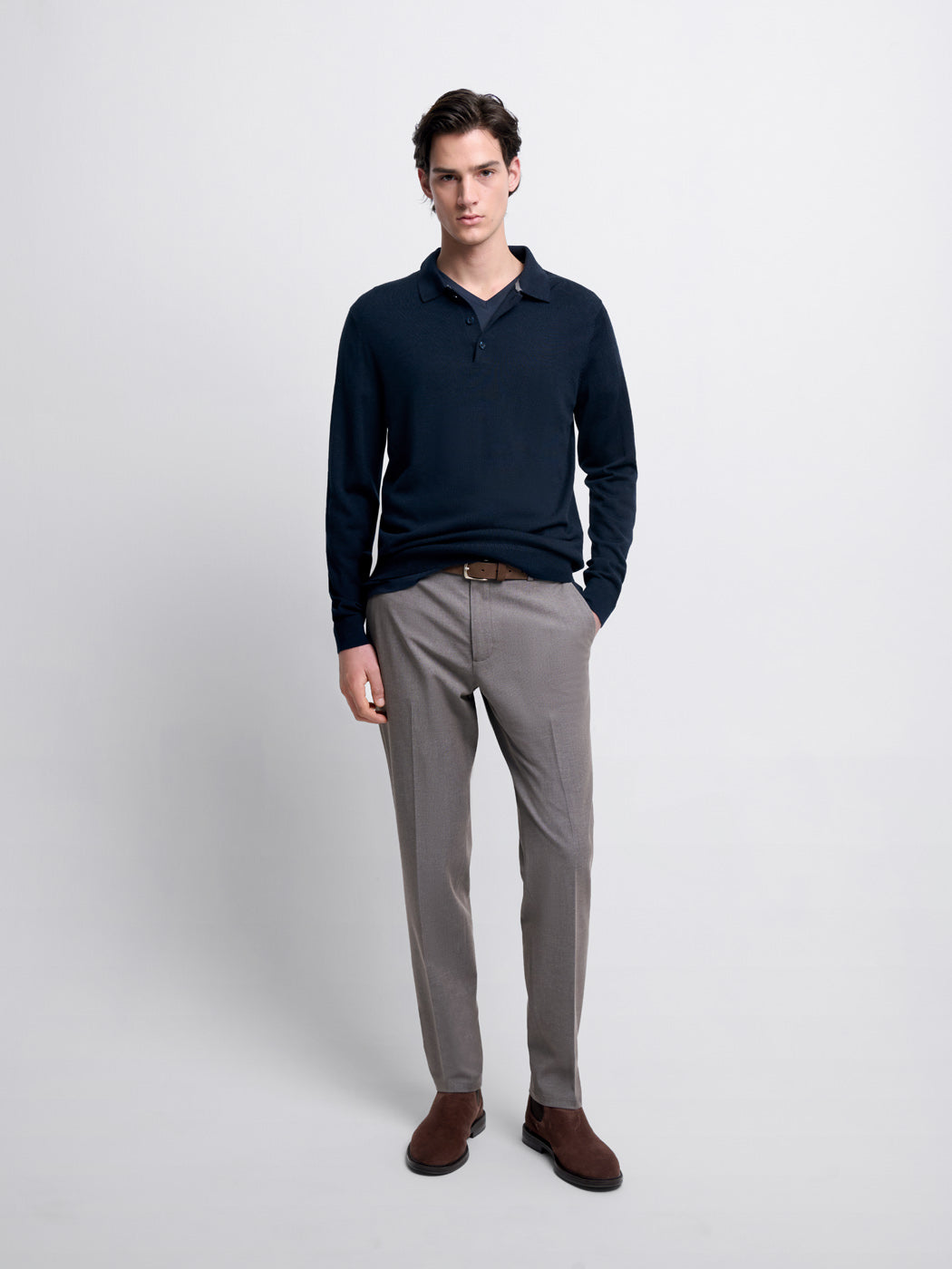 Pull col polo boutonné en laine Mérinos - DEVRED 1902