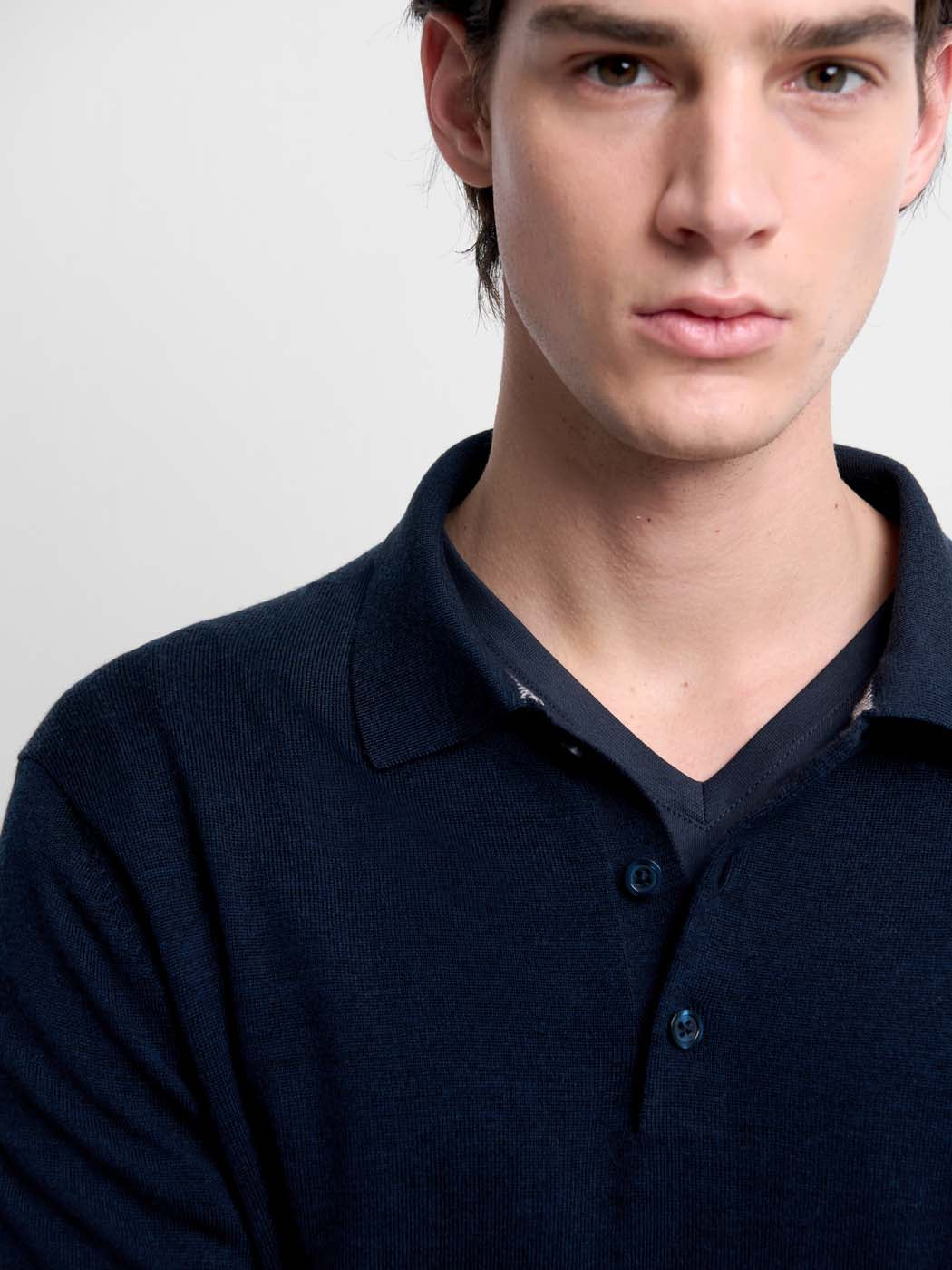 Pull col polo boutonné en laine Mérinos - DEVRED 1902