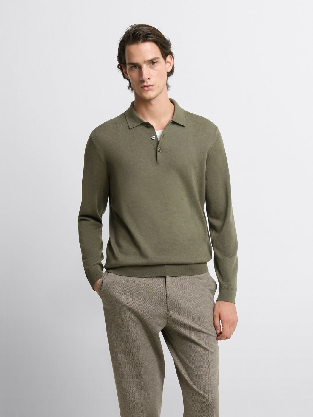 Pull col polo boutonné en laine Mérinos - DEVRED 1902