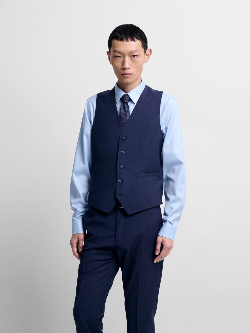 Costume 3 pièces slim en laine bleu nuit